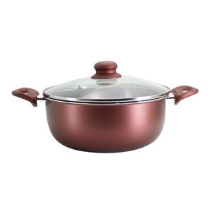 Olla Cacerola 24 Cm De Aluminio Antiadherente C/ Tapa Vidrio