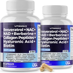 Suplemento Vitamax, resveratrol NAD+, berberina y ácido hialurónico