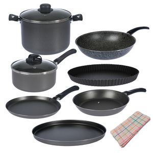 Set De Cacerola Olla Sarten Jarro Pizzera Utensillos Teflon