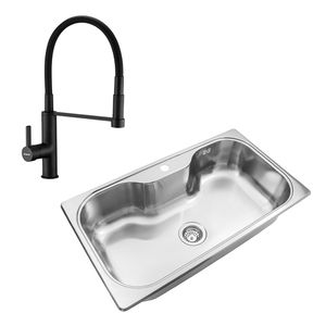 Bacha cocina Johnson Luxor SI85 STA + Grifería Piazza 10317NE