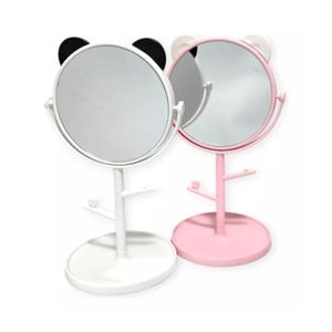 Espejo Maquillaje Diseño Osito Orejas Redondo Giratorio Bijou Rosa