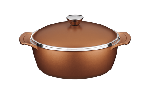 Cacerola Lyon de Aluminio Forjado con Revestimiento Interno Antiadherente Starflon High Performance con Tapa Dorado 24 cm, 3,7 L