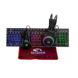 Combo Mouse + Teclado + Auriculares Vincha + Pad Luces Led Marvo  CM-416 