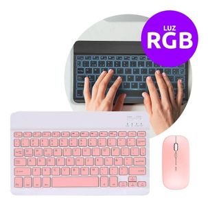 Kit Mini Teclado Y Mouse Bluetooth Rgb Recargable Esp Xinua Rosa