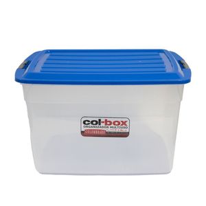 Caja Organizadora 42lts Apilable Plastica Transparente/Azul - Colombraro