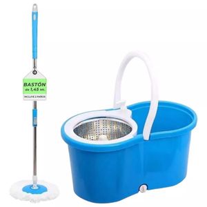 Mopa con Balde Centrifugo Escurridor Lampazo Trapeador Giratorio Spin Celeste