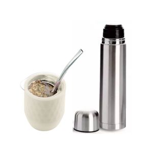 Set Mate Blanco Antiderrame + Bombilla + Termo Bala 1 L