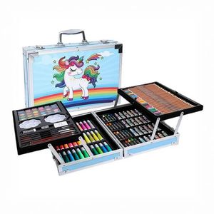 Set De Arte Dibujo Maletín Metálico Infantil 145 Piezas Color Celeste Marca HCO.