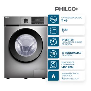 Lavarropas Automático Carga Frontal Inverter Philco 11 Kg 1400 RPM PHLF111GN2