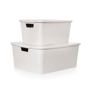 Canastos Organizador Combo Mix Grande Y Mediano Símil Rattan Blanco
