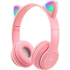 Auricular Inalambrico Bluetooth Orejas Gato Luz Led Regalo Rosa