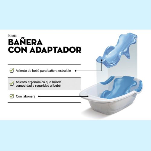 Colombraro - Bañera Infantil Bebe + Adaptador Celeste - Colombraro