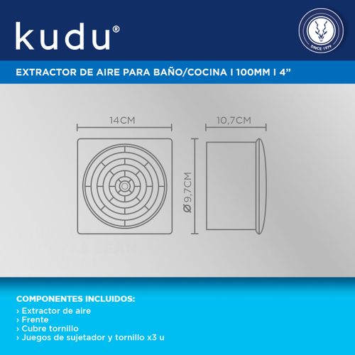 Extractor De Aire Baño Cocina Blanco 100mm Kudu