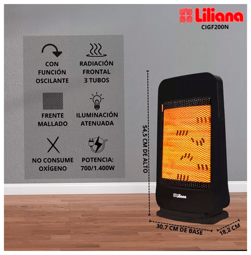 Calefactor Infrarrojo Liliana Cigf200n 700/1400w Confortheat