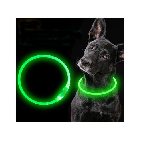 Collar Para Perros Con Luz Led Ajustable Rigido 3 Modos Luz - VERDE