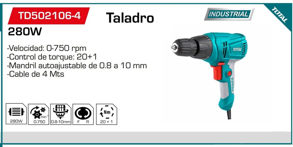 Taladro Atornillador Electrico Torque Total 280w Td502106