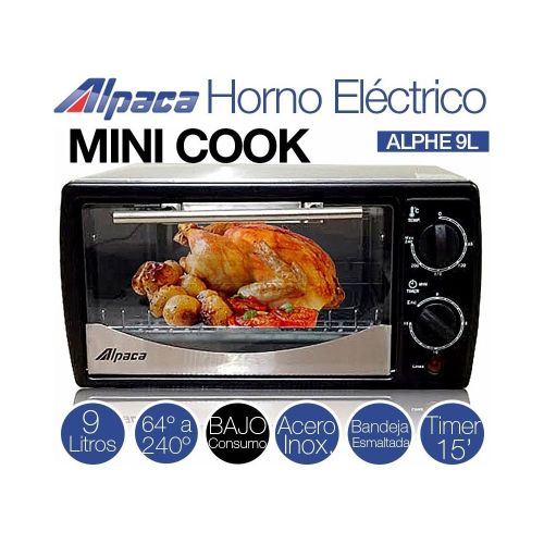 Horno Eléctrico Alpaca 9 Lts Acero Inoxidable Compacto