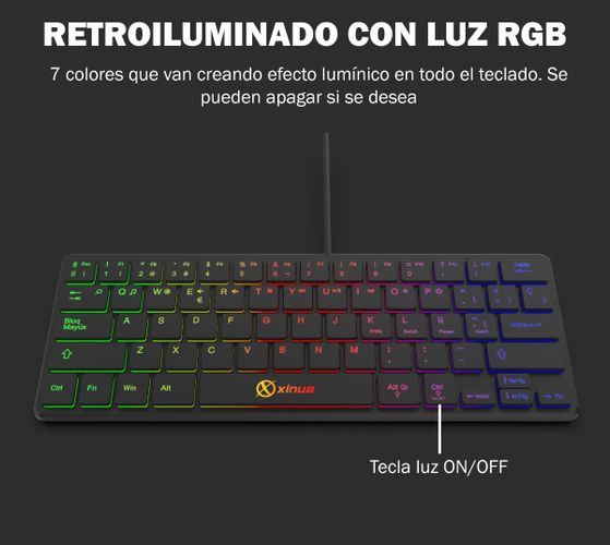 Teclado Mini Gamer Xinua K1 Luz Rgb Retroiluminado Español
