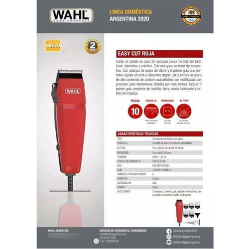 Máquina De Cortar Pelo Wahl Easy Cut Red (con Palanca)