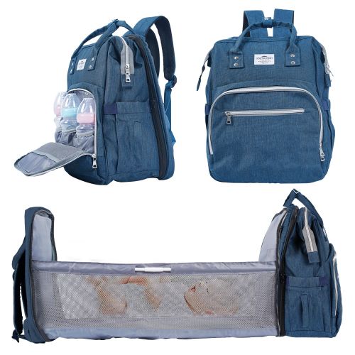 Mochila Maternal Azul Gadnic Con Cuna Cambiador Plegable en