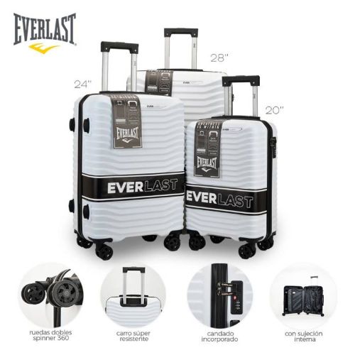 Kit de Valijas para Viaje Everlast Blanco 20 24 28 Ccandado