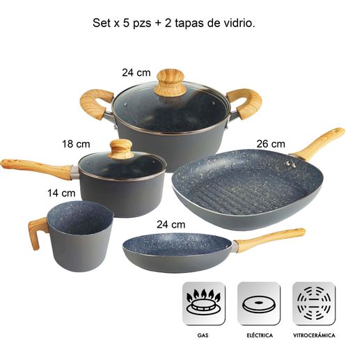 Style Juego de 3 Sartenes y 2 Tapas para Induccion y Vitroceramica :  : Hogar y cocina
