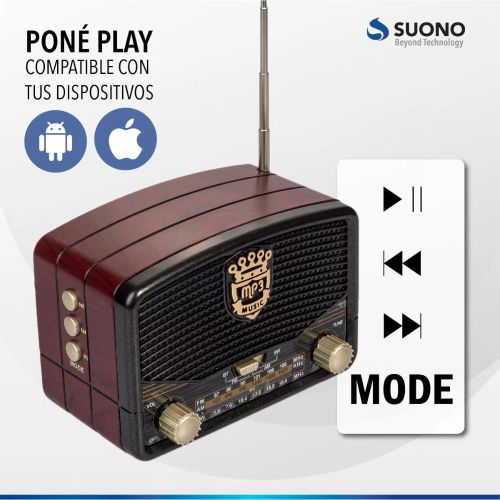 Radio Portátil Bluetooth Suono Vintage Retro Usb Aux Negro