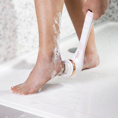 Cepillo corporal eléctrico para ducha, cepillo de silicona recargable por  USB, cepillo de ducha de mango largo, limpiador de espalda 4 en 1, juego de