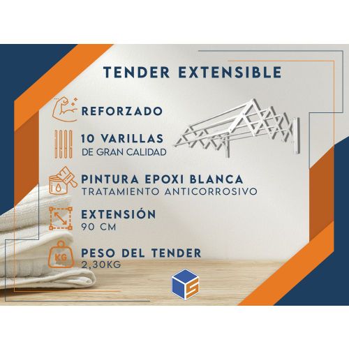 Tender Tendedero Pared Extensible 100 Cm Reforzado 7 Varilla