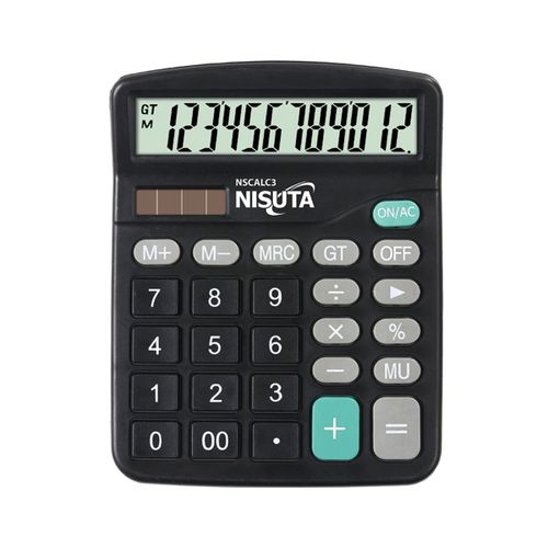 Calculadora digital 12 digitos a pilas o energia solar NISUTA - NSCALC3
