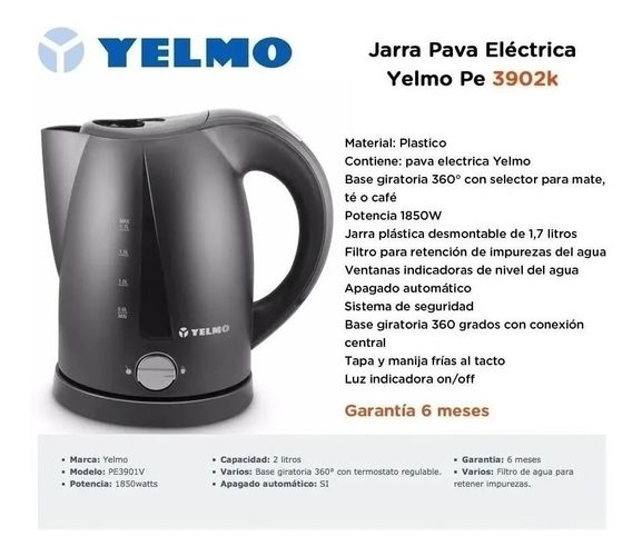 Pava Eléctrica Yelmo 1,7 lts Mate/Café