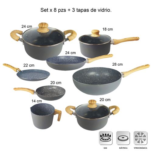 Set X 3 Sartenes Antiadherente Granito 24 26 28cm Cool Bazar