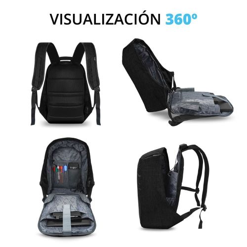 Mochila Urbana Antirrobo Impermeable Portanotebook con USB T GO AB02 Negra