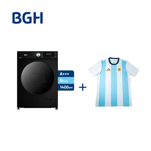 Combo Lavarropas BGH Inverter Carga Frontal Negro 9kg + Camiseta BGH adidas Talle L