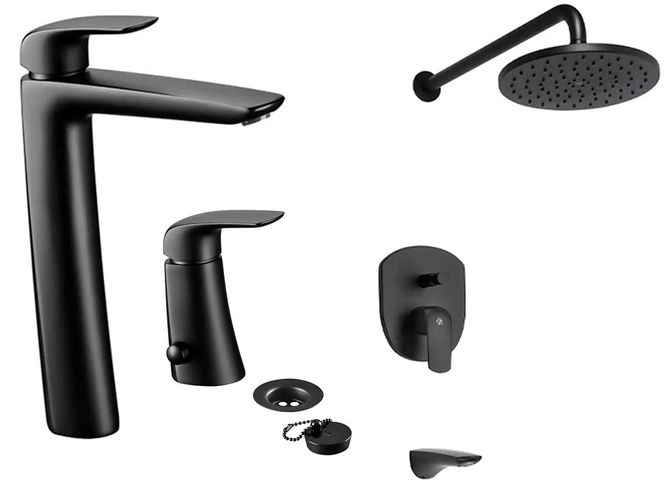 Combo griferia lavatorio ALTO bidet ducha epuyen FV BLACK