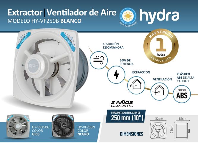 Extractor De Aire Hydra Hy-vf 250mm Silencioso - Oferta!