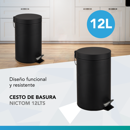 Tacho de Basura Pedal Nictom 12 Lts Color Negro