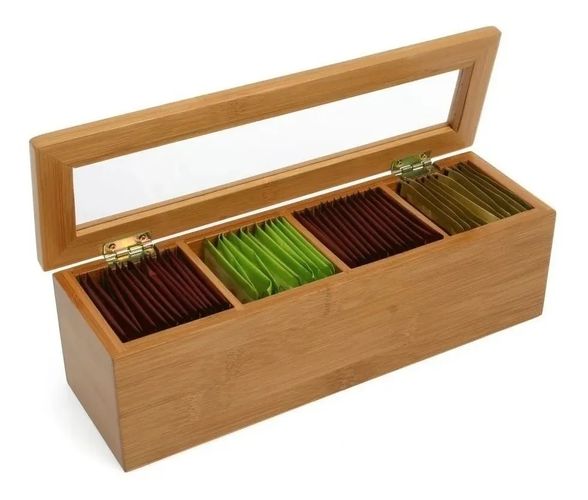 Caja de Te de Madera Bambú Organizador Saquitos