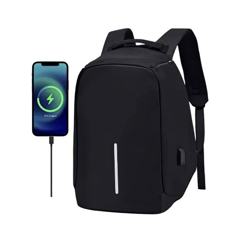 Mochila Antirrobo Porta Notebook 35 Litros con Cable USB Negra Waggs